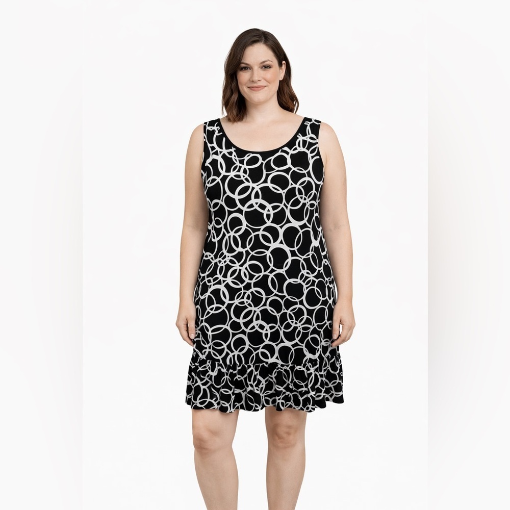 Peter Nygard, black and white abstract mini dress. Size M.